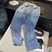 Women's High-Waisted Straight Leg Jeans With Detachable Rhinestone Bow Loose Fitting Wide Leg Denim Casual Solid Color Spring/Autumn_mkmklike.com