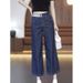 Women's Summer Thin Straight Leg Jeans Loose Fit Elastic Waist Cropped Wide Leg Pants Plus Size Pear Shaped Figures_mkmklike.com