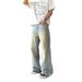 Men's Clothing Vintage Washed Blue Relaxed Straight Leg Jeans For Men & Women | Distressed Denim Pants | High Street Fashion | Loose Fit (S-3XL)_mkmklike.com