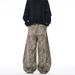 Men's Fashionable Wide-Leg Washed Leopard Print Jeans - Relaxed Fit Straight Denim Pants For Casual Wear_mkmklike.com