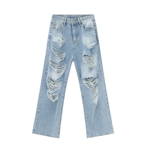 Men's Clothing 2025 Summer New Products Niche Heavy Industry Destroyed Hole Jeans Casual Loose Trend_mkmklike.com