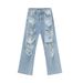 Men's Clothing 2025 Summer New Products Niche Heavy Industry Destroyed Hole Jeans Casual Loose Trend_mkmklike.com