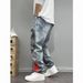 Men's Vintage Washed Distressed Graffiti Print Slim Tapered Jeans - High Street Urban Style Urban Graffiti Art_mkmklike.com