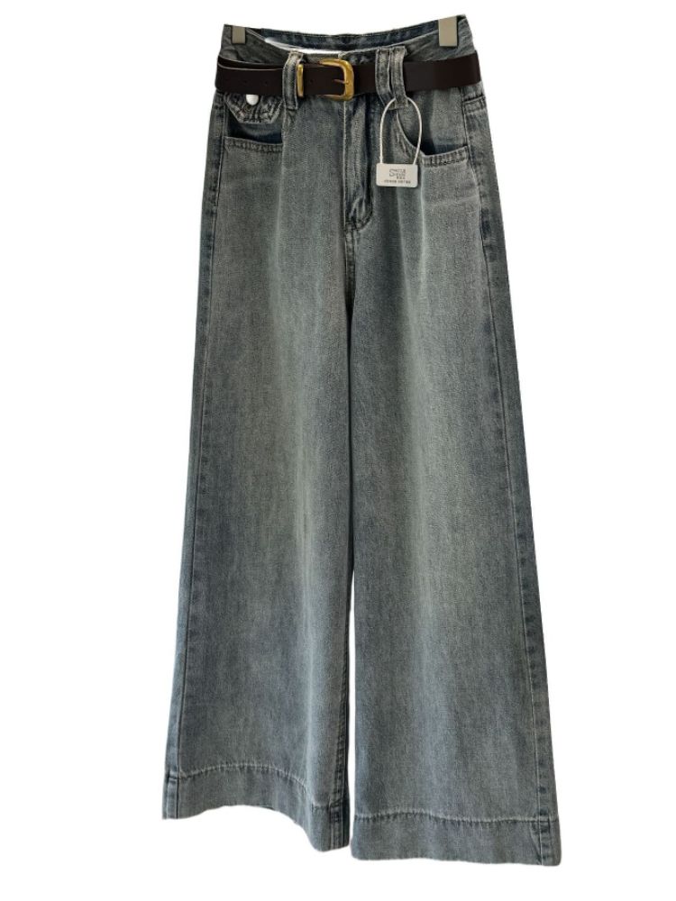 K Nine Point Jeans, Women's Loose Straight Leg Pants, Slimming And Wide Leg Pants, Nine Point Pants. No Belt Or Other Accessories_mkmklike.com