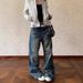 Men’s Vintage Blue Washed Stacked Jeans – Oversized Baggy Fit, Streetwear Drop-Crotch Pants_mkmklike.com