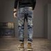 High End Slim Fit Ripped Jeans for Men Straight Leg Midweight Autumn Long Pants Retro Nostalgic Edgy Trendy Versatile_mkmklike.com