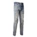 Forge New European And Trendy Brand Light Blue Washed Stretch American High Street Basic Jeans Slim Fit Skinny Pants Men_mkmklike.com