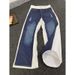 Men's Blue & White Contrast Denim Jeans – Straight To Slight Flare Cut (Retro High-Street Vibe, Unisex Styling)_mkmklike.com