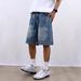 Men's Clothing Retro Denim Shorts For Men And Women Distressed Loose Fit Straight Leg Casual Street Style Washed Five Point Trendy_mkmklike.com
