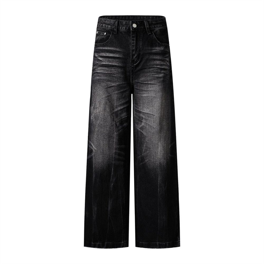 Washed Distressed Jeans For Men Dad Punk Street Style Wave Ripped Vintage Loose Straight Long Pants_mkmklike.com
