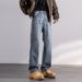 Autumn New Jeans Men's Fit Straight Tube Loose Trendy Brand American Washed Middle Waist Youth American Retro Double Craft_mkmklike.com