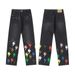Original Shibuya Limited Washed Loose Straight Colorful Embroidered Lightning Jeans For Men And Women_mkmklike.com