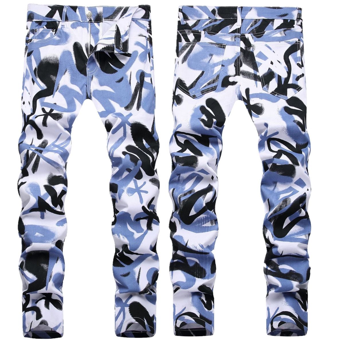 Men's Printed Skinny Jeans | Streetwear Stretch Denim Pants With Artistic Design_mkmklike.com