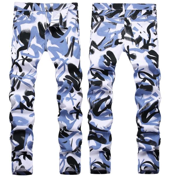 Men's Printed Skinny Jeans | Streetwear Stretch Denim Pants With Artistic Design_mkmklike.com