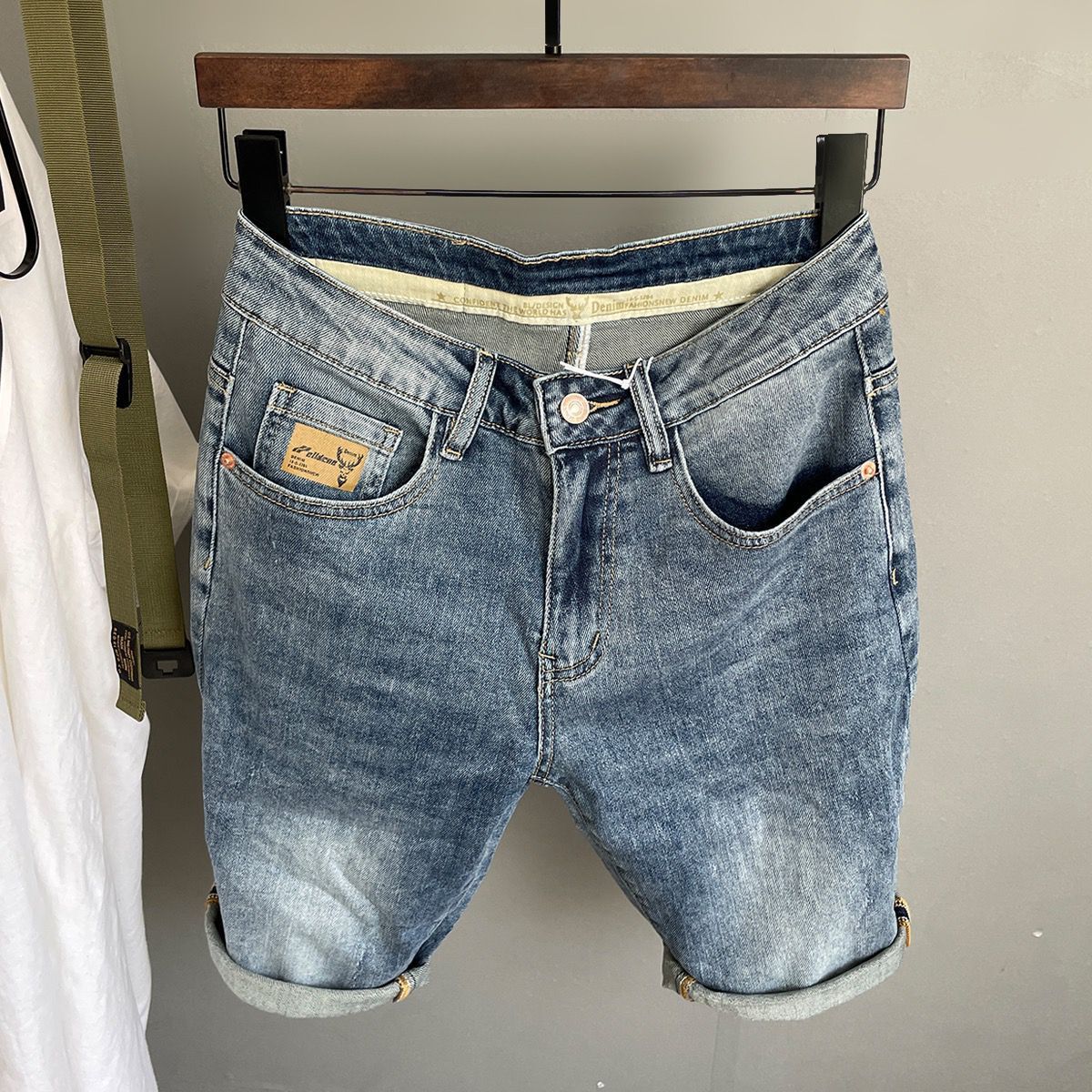 Men's Clothing Summer Slim Fit Denim Shorts Mid-Length Casual Trendy Blue Versatile Straight Five Point Pants Thin_mkmklike.com