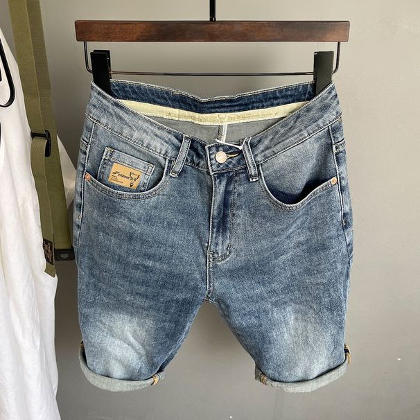 Men's Clothing Summer Slim Fit Denim Shorts Mid-Length Casual Trendy Blue Versatile Straight Five Point Pants Thin_mkmklike.com