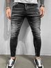 Slim Fit Stretch Denim Jeans For Men - High Street Fashion Black Stretchable Cotton Trousers With Mid-Rise Waist & Zip Fly_mkmklike.com