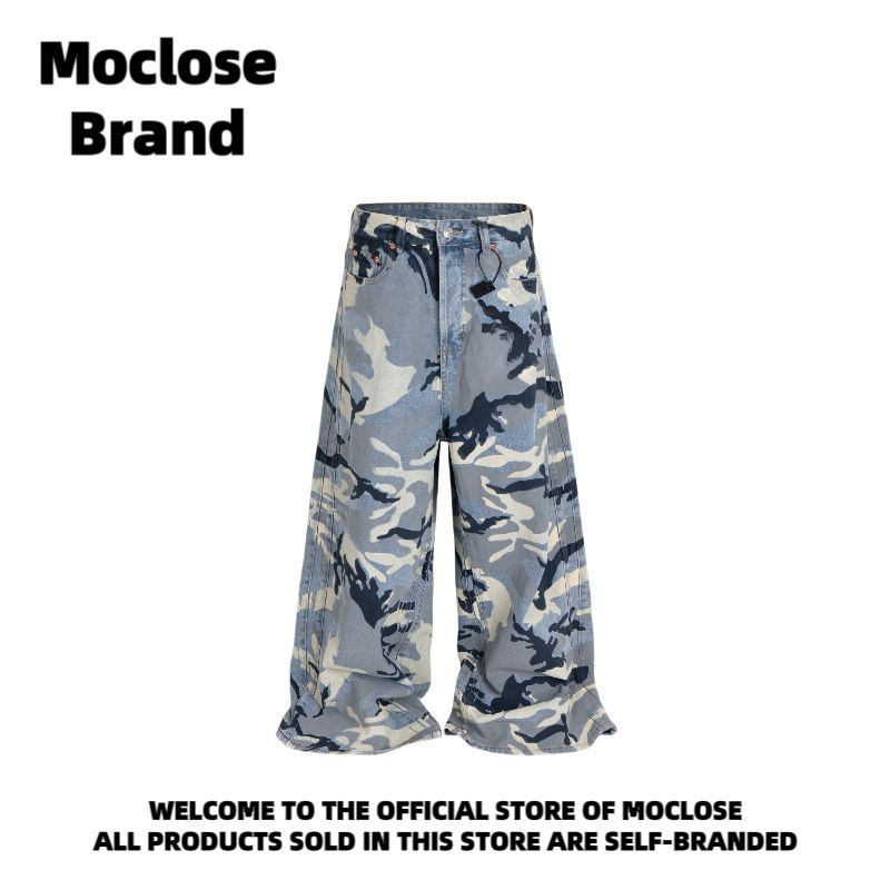 Men's Clothing Moclose American Street Retro Washed Snow Camouflage Men's And Women's Casual Loose Silhouette Wide Leg Mopping Trousers_mkmklike.com