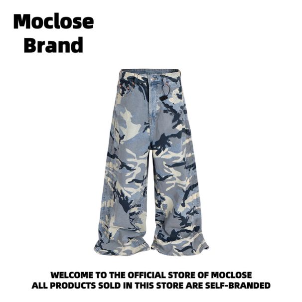 Men's Clothing Moclose American Street Retro Washed Snow Camouflage Men's And Women's Casual Loose Silhouette Wide Leg Mopping Trousers_mkmklike.com