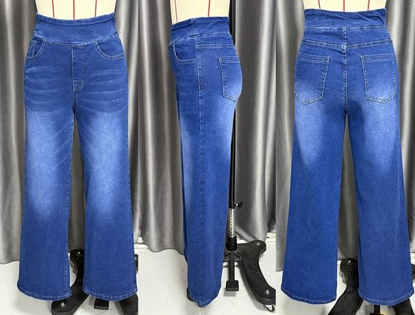 Women's High-Waisted Flared Jeans - Vintage Washed Denim Pants With Wide Leg & Comfort Fit (Black, Gray, Navy, Light Blue, Medium Blue)_mkmklike.com