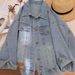 High-end Washed Light Blue Denim For Women, 2026 Spring New Korean Style Casual Loose Slim-fit Jacket_mkmklike.com