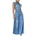 Vintage Washed Denim Jumpsuit Sleeveless Wide Leg Romper With Adjustable Straps | High Waist Streetwear Jumpsuit For Women Stretch Cotton Blend_mkmklike.com
