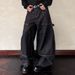 Streetwear Cargo Jeans – Oversized Denim Pants With Multi-Pockets (Straight Cut, Black) – Unisex Workwear Style_mkmklike.com