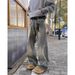 Men's High-Waisted Wide Leg Jeans Distressed Cement Yellow Loose Fit Slimming Straight Leg Pants Retro 2026 Autumn/Winter_mkmklike.com
