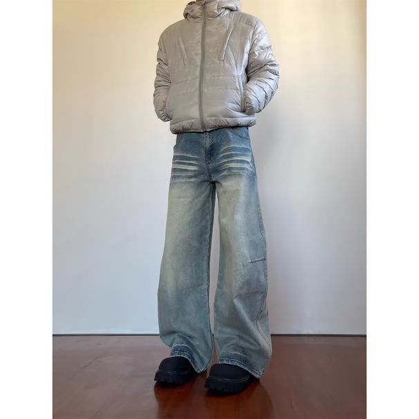 Men's American Retro Washed Distressed Embroidered Scimitar Jeans Plus Size Loose Fit Slimming Wide Leg Street Style Trousers_mkmklike.com