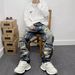 Men's Clothing Men's Distressed Patched Jeans Casual Edgy Straight Leg Loose Fit Trendy High Street Style For Formal & Casual_mkmklike.com