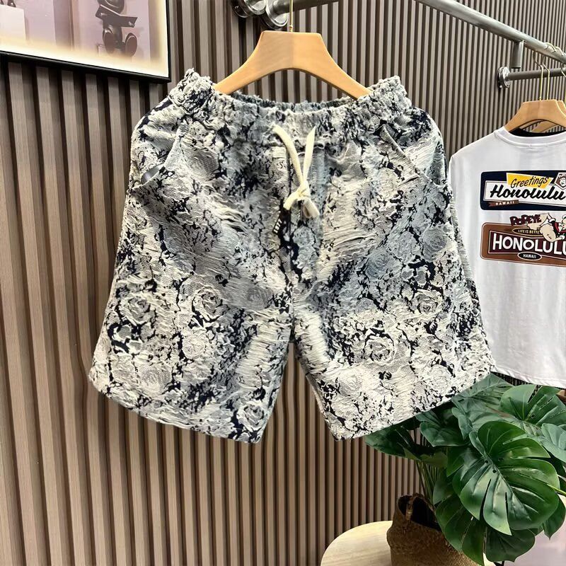Men's Floral Print Drawstring Beach Shorts - Lightweight Quick-Dry Polyester Casual Cargo Shorts With Adjustable Waist (Sizes M-3xl)_mkmklike.com