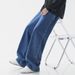 Men's Clothing style drawstring light color jeans men's elastic waist loose straight floor length pants wide leg casual long pants men_mkmklike.com