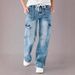 Women's Clothing Straight Jeans Casual Lace Up Multi Pocket Functional Overalls_mkmklike.com