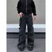 Unisex Vintage Cargo Jeans With Adjustable Belt & Multi-Pockets – Distressed Washed Denim Pants For Streetwear & Workwear Style_mkmklike.com