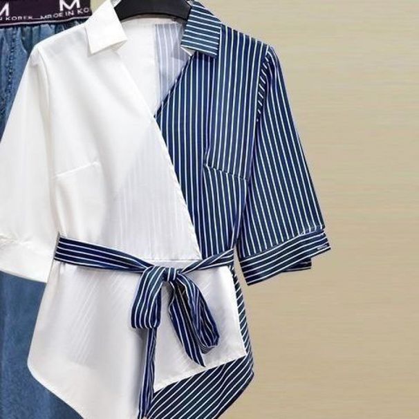 Women's Clothing Female Splicing Two Piece Shirt Slim Matching Two Piece Suit_mkmklike.com