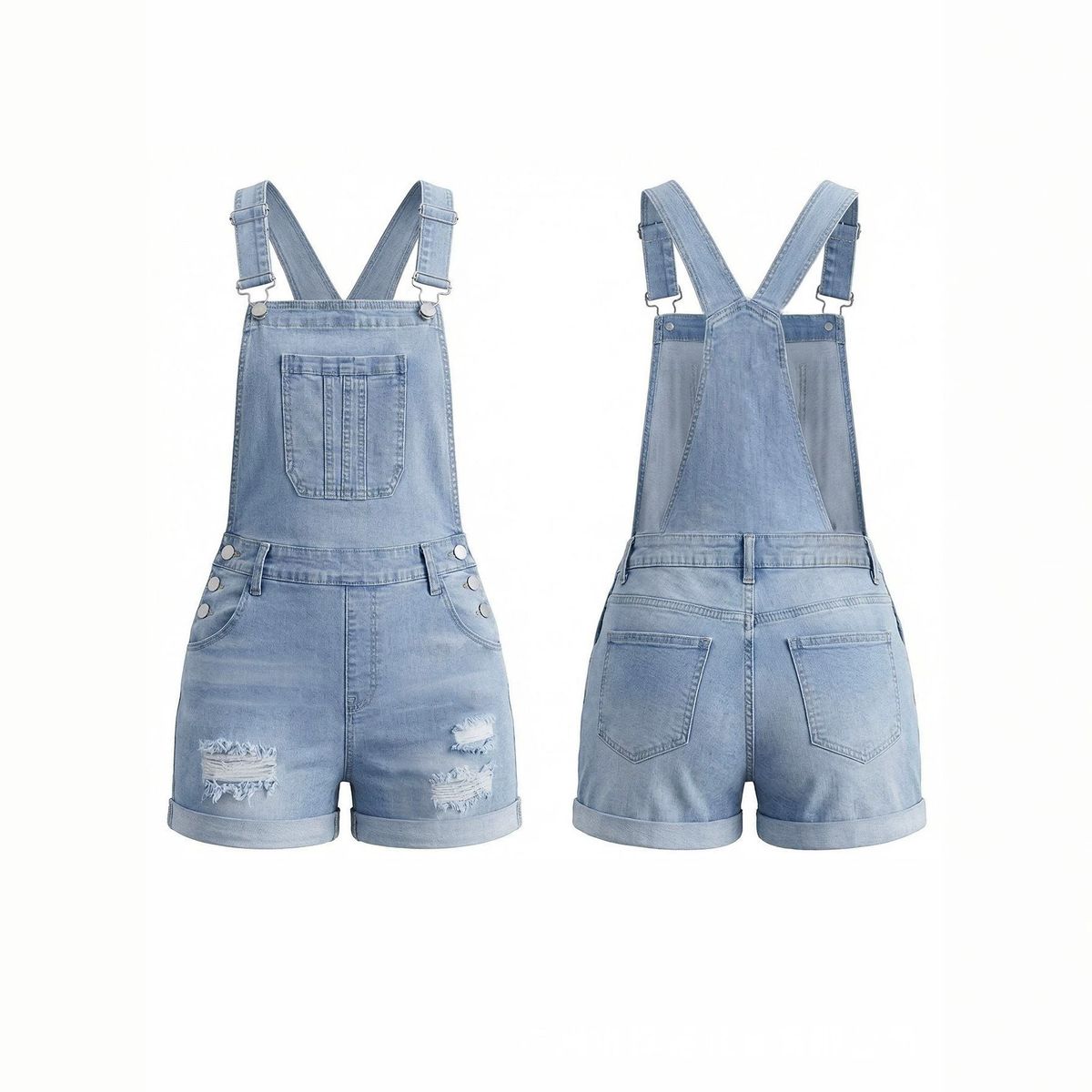 Summer Women's Distressed Denim Overalls Shorts Loose Casual Versatile Style Cross Border Foreign Trade Source Factory_mkmklike.com