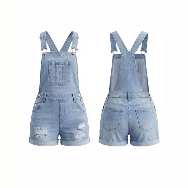 Summer Women's Distressed Denim Overalls Shorts Loose Casual Versatile Style Cross Border Foreign Trade Source Factory_mkmklike.com