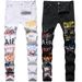 Men's Stretch Slim Fit Jeans – Urban Streetwear Black & White Printed Denim Pants (Sizes 28-42)_mkmklike.com