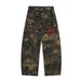 American Style Camouflage Cargo Scimitar For Men, Washed And Distressed, Loose Fit With Patch Decoration, Denim Long_mkmklike.com