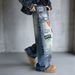 Men's Loose Fit Straight Leg Distressed Denim Jeans With Graffiti Wash - Vintage Blue Casual Streetwear Pants_mkmklike.com