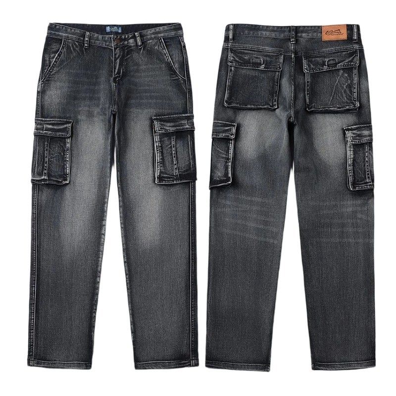 Retro Multi Pocket Climbing Sport Outdoor Jeans Men's Loose Straight Tube Comfortable Large Size Jeans_mkmklike.com
