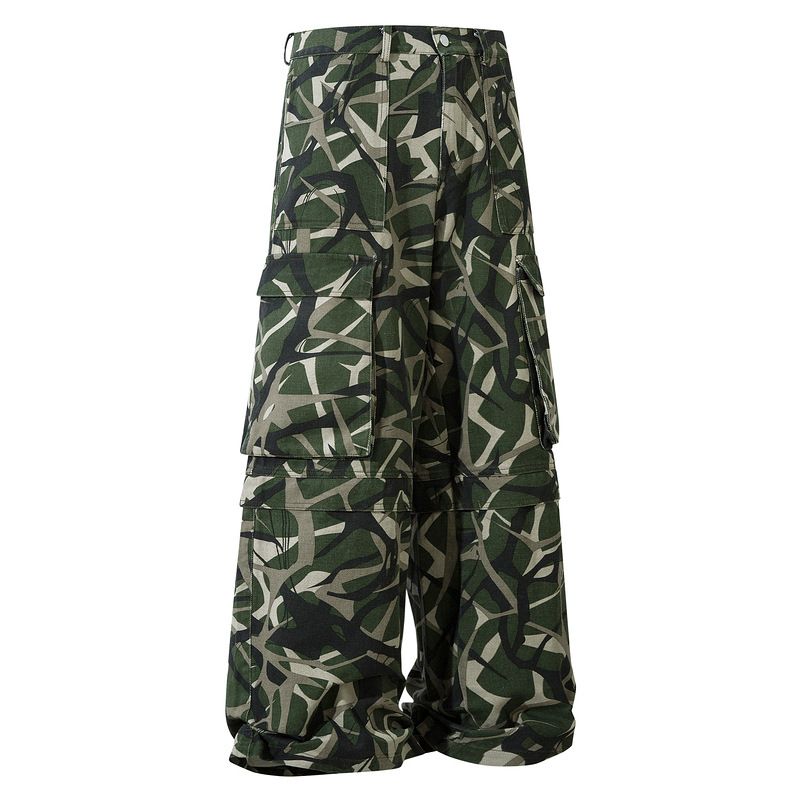Men's Oversized Camo Cargo Pants - Streetwear Straight-Leg Tactical Joggers With Adjustable Drawstring Waist_mkmklike.com