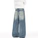 Men's High Street Vintage Washed Jeans – Wide-Leg Distressed Denim Pants With Cat Whisker & Floral Tie-Dye (S-2XL, Classic Blue)_mkmklike.com