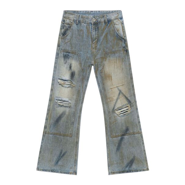 Vintage Washed Distressed Denim Jeans – High Street Loose Straight Fit With Flared Hem & Ripped Details_mkmklike.com