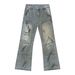 Vintage Washed Distressed Denim Jeans – High Street Loose Straight Fit With Flared Hem & Ripped Details_mkmklike.com