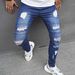 Cowboy High Street Fashion Brand Shaping With Broken Holes And Elastic Feet Jeans For Men's Slim Fit_mkmklike.com