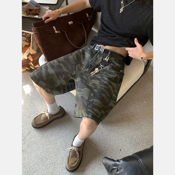 Men's mid Waist Camouflage Shorts American Retro Style Loose Fit Casual Cargo Pants Trendy Five Point Design Summer Wear_mkmklike.com
