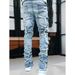 Men's Clothing Stretch Patchwork Layered Straight Leg Jeans For Women & Men - Comfortable Cotton Denim Pants With Floral Print (Blue, Pink, Khaki)_mkmklike.com