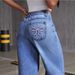 SHEIN Bowknot Embroidered Jeans For Women Y2K Straight Loose Long Pants High Waist Slimming_mkmklike.com