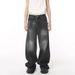 Men's Vintage Wide-Leg Jeans – Retro High Waisted Loose Fit Denim Pants For Summer, Casual Streetwear With Distressed Wash_mkmklike.com